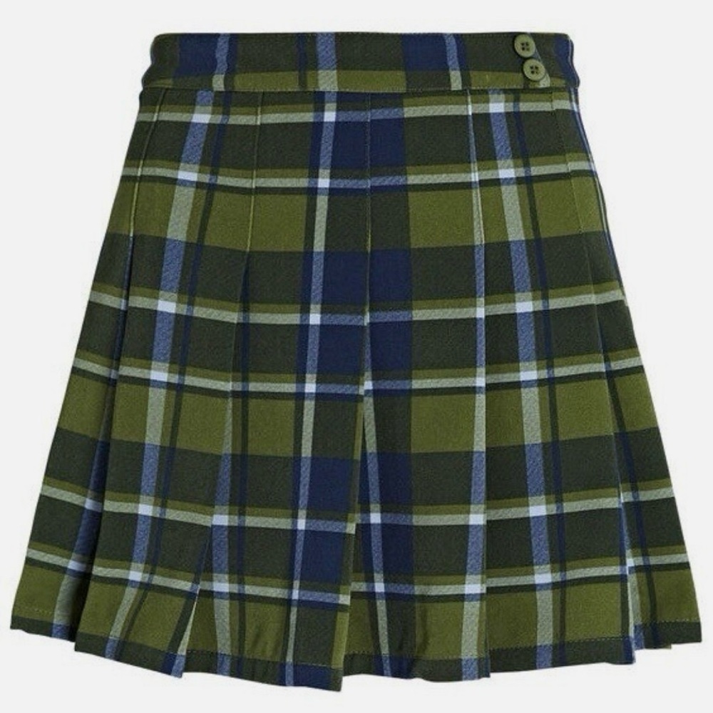 We Wore What Plaid Pleated Skort Tennis Skirt Built-In Shorts Green 0 NWT - Picture 2 of 9